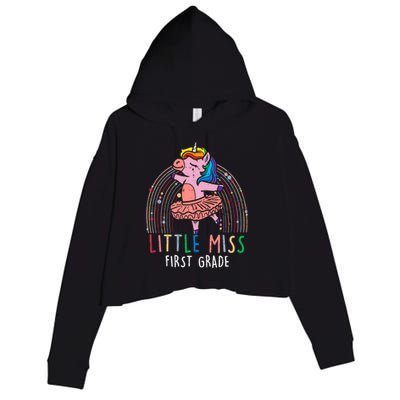 Little Miss First 1St Grade Unicorn Back To School Gift Crop Fleece Hoodie