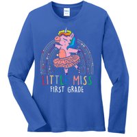 Little Miss First 1St Grade Unicorn Back To School Gift Ladies Long Sleeve Shirt