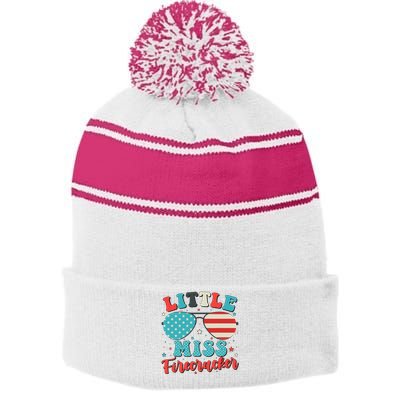 Little Miss Firecracker 4th of July Stripe Pom Pom Beanie