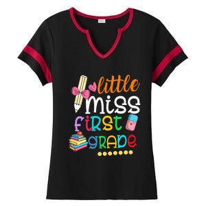 Little Miss First Grade Back To School 1st Grader Ladies Halftime Notch Neck Tee