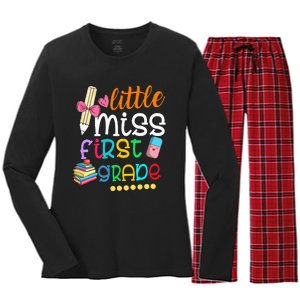 Little Miss First Grade Back To School 1st Grader Women's Long Sleeve Flannel Pajama Set 