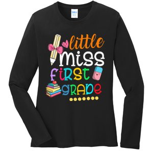 Little Miss First Grade Back To School 1st Grader Ladies Long Sleeve Shirt