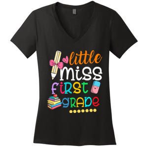 Little Miss First Grade Back To School 1st Grader Women's V-Neck T-Shirt