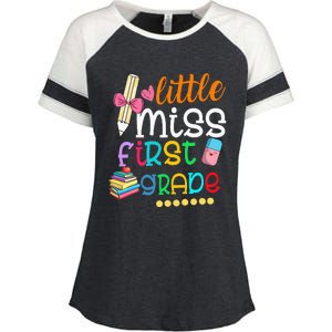 Little Miss First Grade Back To School 1st Grader Enza Ladies Jersey Colorblock Tee