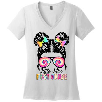 Little Miss First Grade Girls Back To School 1st Grade Women's V-Neck T-Shirt