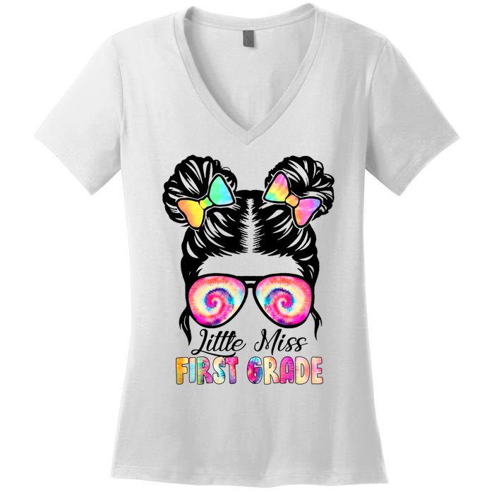 Little Miss First Grade Girls Back To School 1st Grade Women's V-Neck T-Shirt