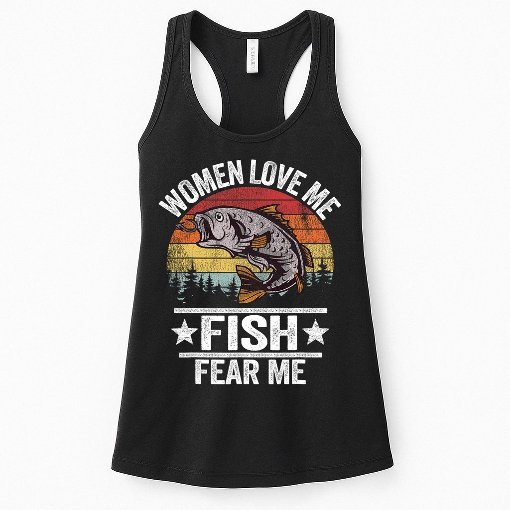 Love Me Fish Fear Me Fisher Vintage Womens Tank Top