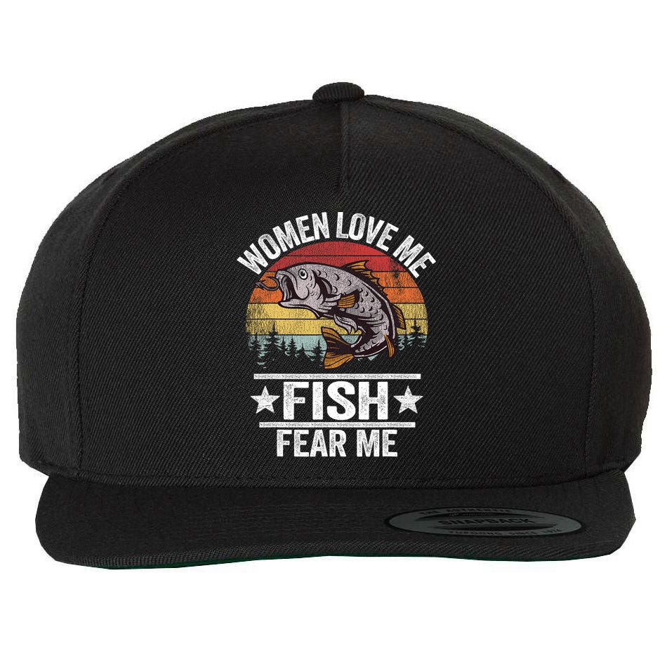 Love Me Fish Fear Me Fisher Vintage Wool Snapback Cap