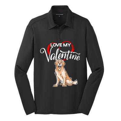 Love My Golden Retriever Dog Valentine's Day Gift Silk Touch Performance Long Sleeve Polo