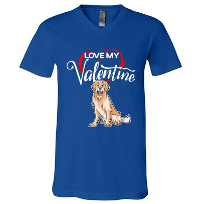 Love My Golden Retriever Dog Valentine's Day Gift V-Neck T-Shirt