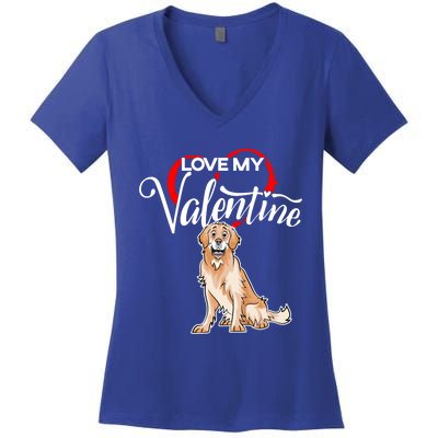 Love My Golden Retriever Dog Valentine's Day Gift Women's V-Neck T-Shirt