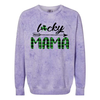 Lucky Mama Green Plaid Four Leaf Clover St Patrick's Day Gift Colorblast Crewneck Sweatshirt