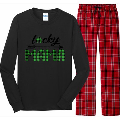 Lucky Mama Green Plaid Four Leaf Clover St Patrick's Day Gift Long Sleeve Pajama Set