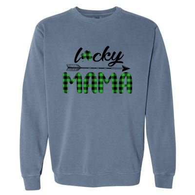 Lucky Mama Green Plaid Four Leaf Clover St Patrick's Day Gift Garment-Dyed Sweatshirt