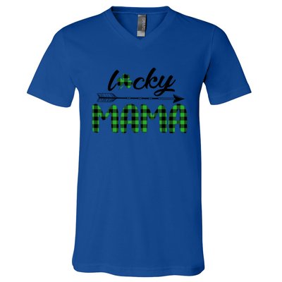 Lucky Mama Green Plaid Four Leaf Clover St Patrick's Day Gift V-Neck T-Shirt