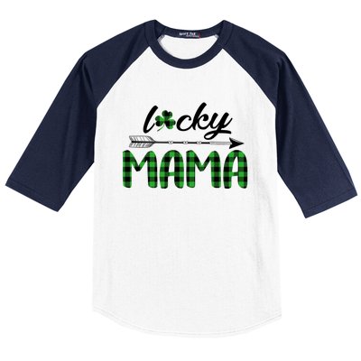 Lucky Mama Green Plaid Four Leaf Clover St Patrick's Day Gift Baseball Sleeve Shirt