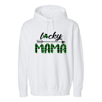 Lucky Mama Green Plaid Four Leaf Clover St Patrick's Day Gift Garment-Dyed Fleece Hoodie