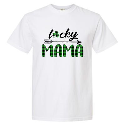 Lucky Mama Green Plaid Four Leaf Clover St Patrick's Day Gift Garment-Dyed Heavyweight T-Shirt