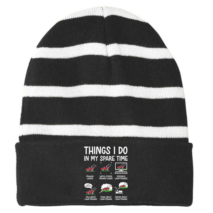 Lawn Mower Gifts For Landscapers Gardener Striped Beanie with Solid Band