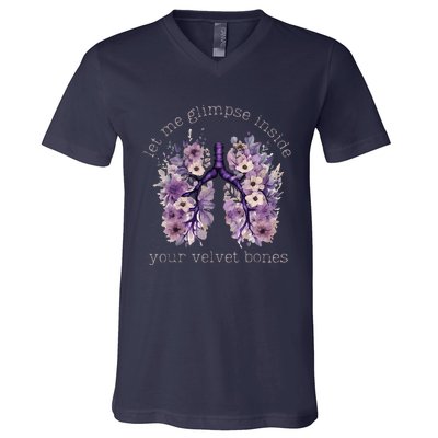 Let Me Glimpse Inside Your Velvet Bones Lung Wildflowers V-Neck T-Shirt