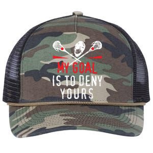 Lacrosse My Goal Is To Deny Yours For Lacrosse Player Retro Rope Trucker Hat Cap