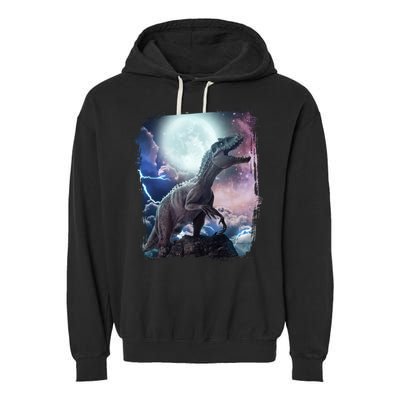 Lightning Moon Galaxy Trex Dinosaur Garment-Dyed Fleece Hoodie