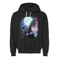 Lightning Moon Galaxy Trex Dinosaur Garment-Dyed Fleece Hoodie