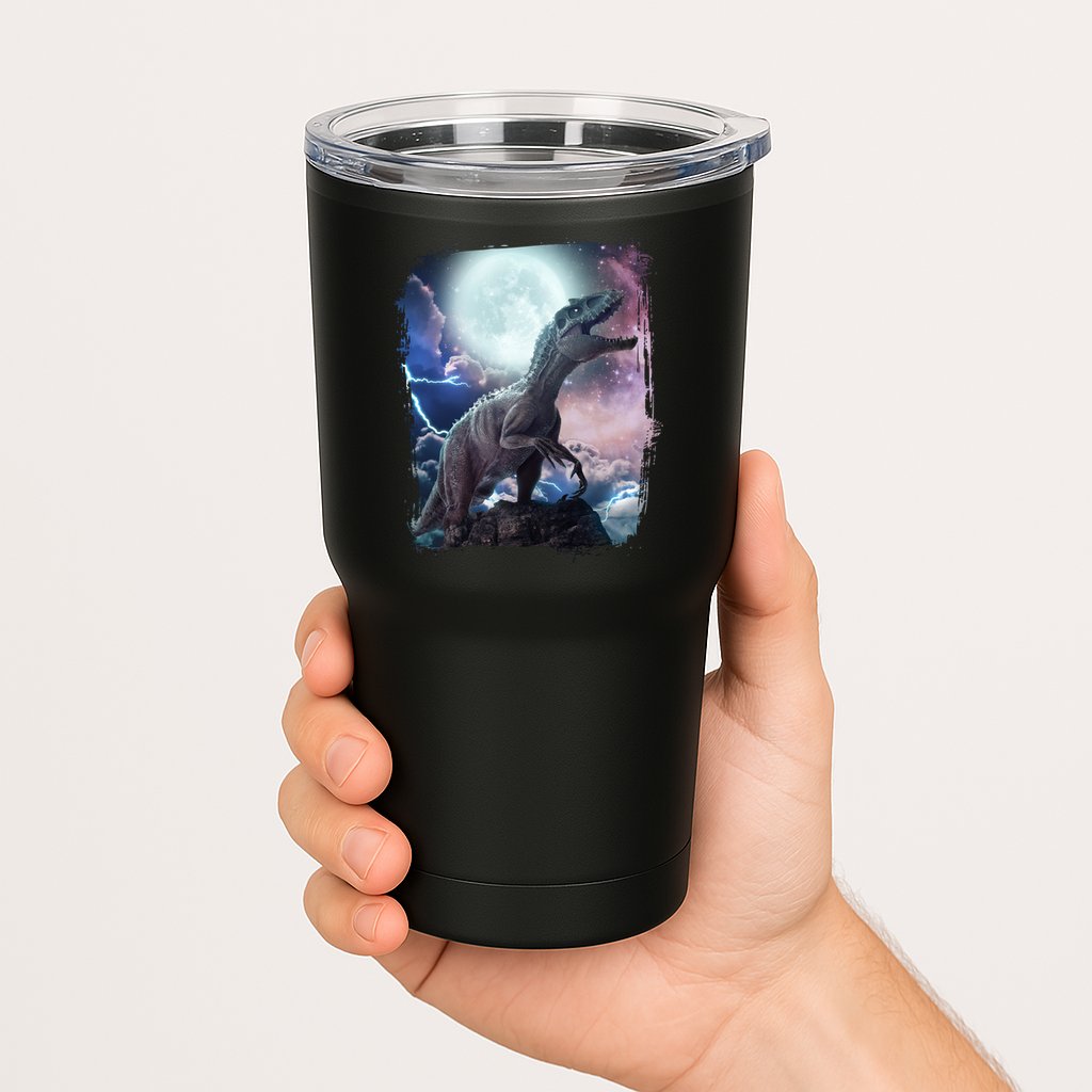 Lightning Moon Galaxy Trex Dinosaur Tumbler