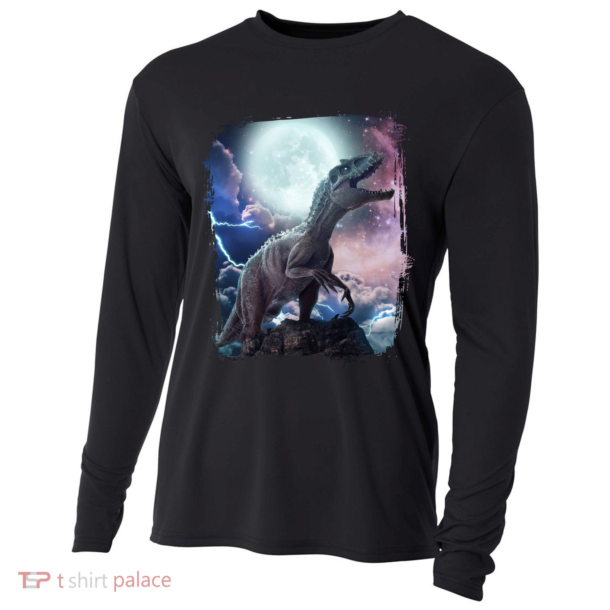 Lightning Moon Galaxy Trex Dinosaur Cooling Performance Long Sleeve Crew