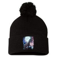 Lightning Moon Galaxy Trex Dinosaur Pom Pom 12in Knit Beanie
