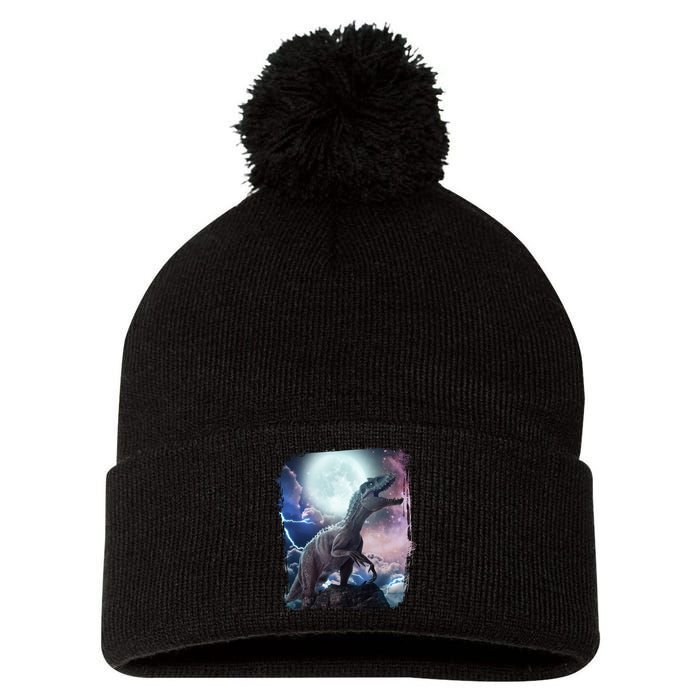 Lightning Moon Galaxy Trex Dinosaur Pom Pom 12in Knit Beanie