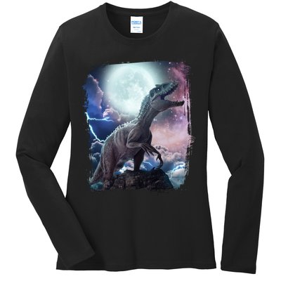 Lightning Moon Galaxy Trex Dinosaur Ladies Long Sleeve Shirt