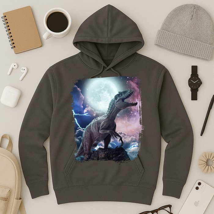 Lightning Moon Galaxy Trex Dinosaur Hoodie