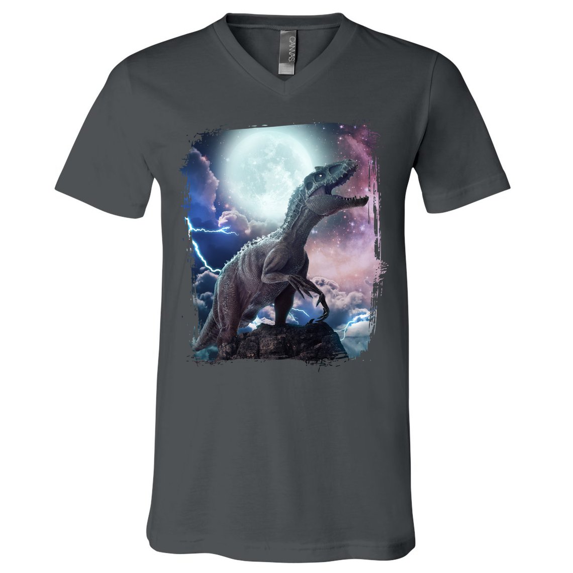 Lightning Moon Galaxy Trex Dinosaur V-Neck T-Shirt