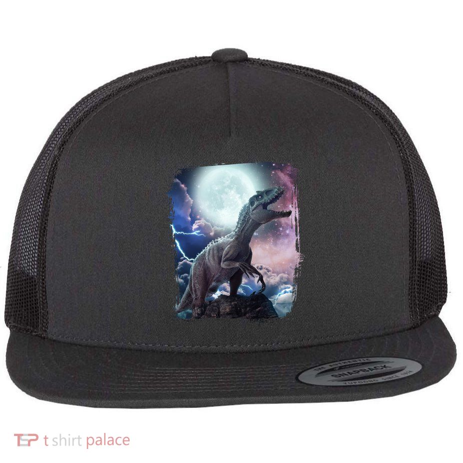 Lightning Moon Galaxy Trex Dinosaur Flat Bill Trucker Hat