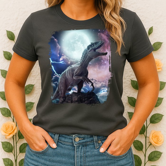 Lightning Moon Galaxy Trex Dinosaur Womens T-Shirt