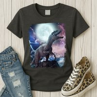 Lightning Moon Galaxy Trex Dinosaur Womens T-Shirt