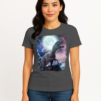 Lightning Moon Galaxy Trex Dinosaur Womens T-Shirt