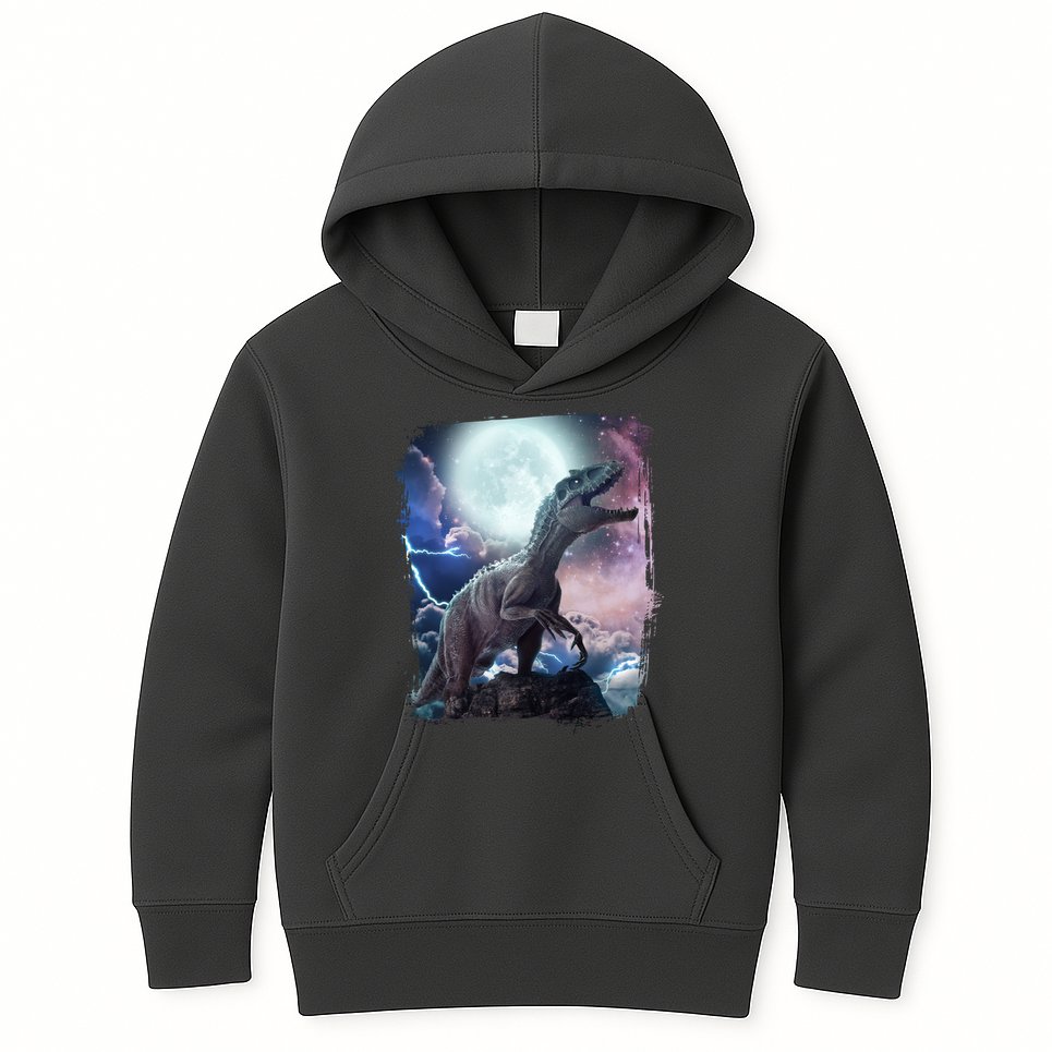 Lightning Moon Galaxy Trex Dinosaur Kids Hoodie