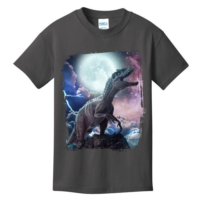 Lightning Moon Galaxy Trex Dinosaur Kids T-Shirt