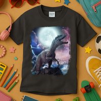 Lightning Moon Galaxy Trex Dinosaur Kids T-Shirt