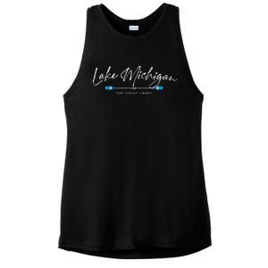 Lake Michigan Great Lakes Oars Graphic Ladies PosiCharge Tri-Blend Wicking Tank