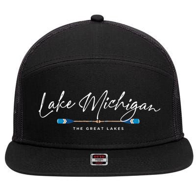 Lake Michigan Great Lakes Oars Graphic 7 Panel Mesh Trucker Snapback Hat