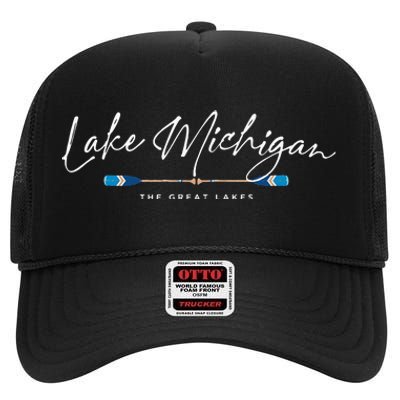 Lake Michigan Great Lakes Oars Graphic High Crown Mesh Back Trucker Hat