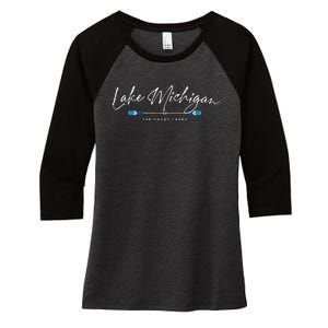 Lake Michigan Great Lakes Oars Graphic Women's Tri-Blend 3/4-Sleeve Raglan Shirt