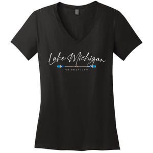 Lake Michigan Great Lakes Oars Graphic Women's V-Neck T-Shirt