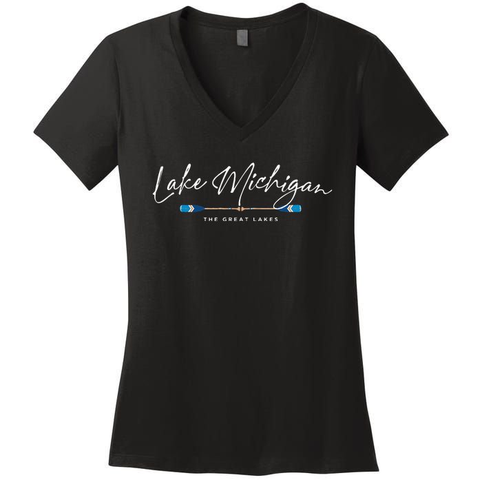 Lake Michigan Great Lakes Oars Graphic Women's V-Neck T-Shirt