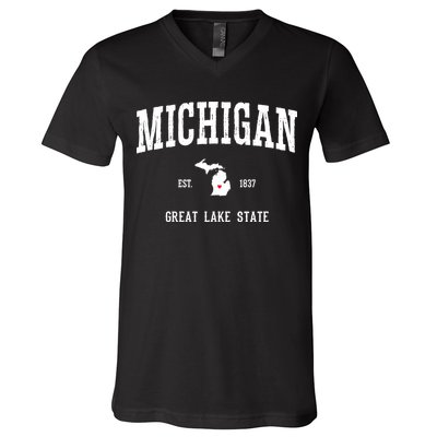 Love Michigan Great Lake State MI Est 1837 Home V-Neck T-Shirt