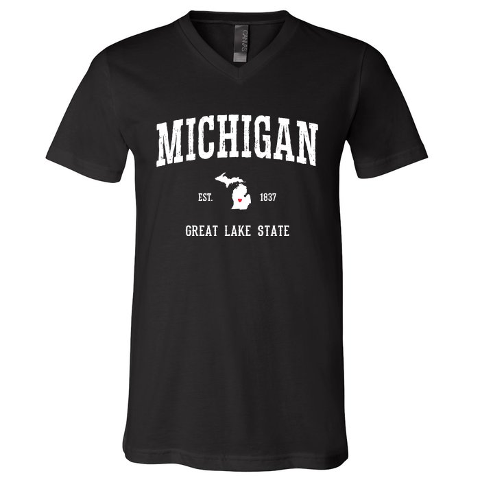 Love Michigan Great Lake State MI Est 1837 Home V-Neck T-Shirt