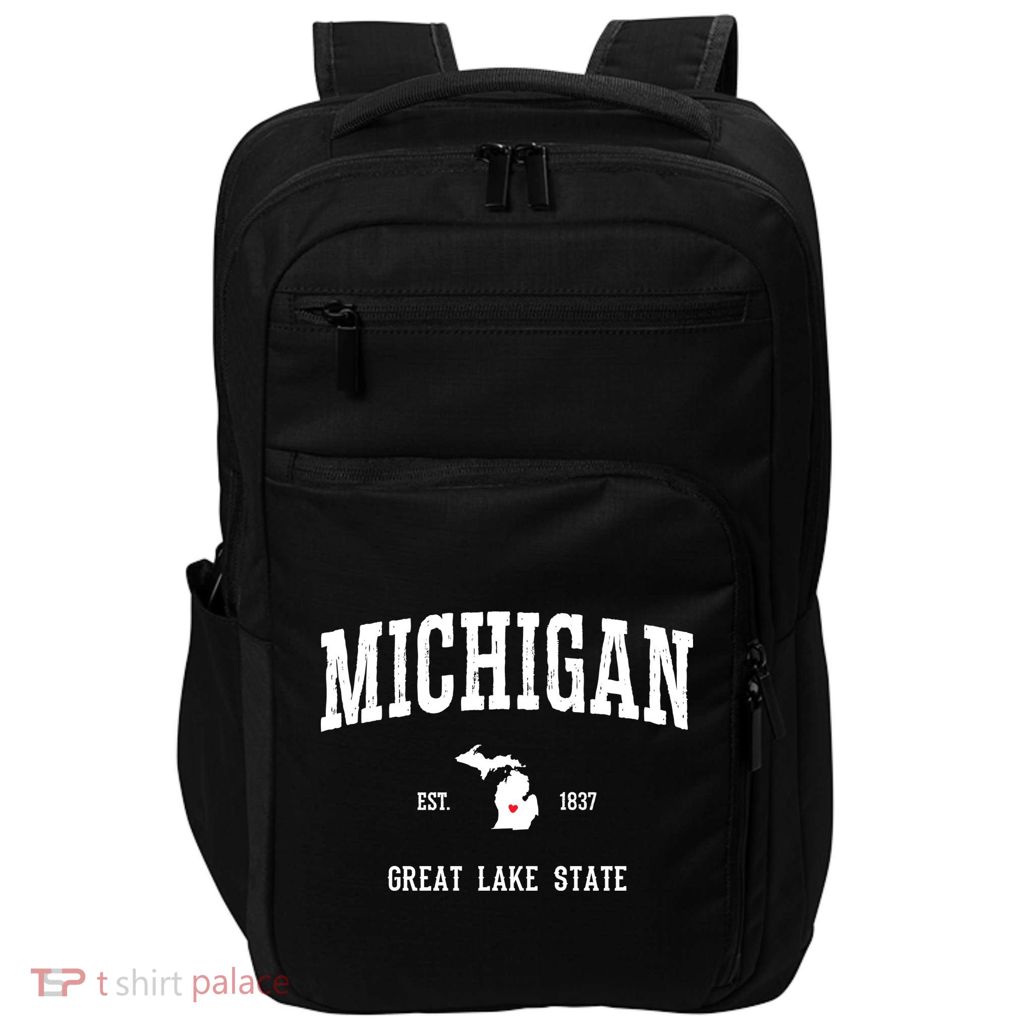 Love Michigan Great Lake State MI Est 1837 Home Impact Tech Backpack